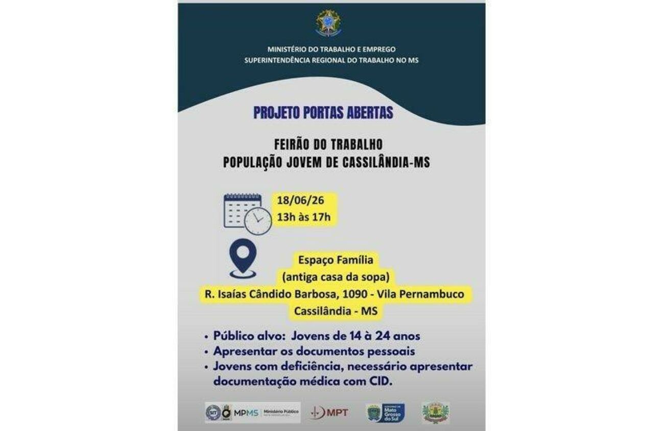 Ilustração da notícia Feirão do Trabalho em Cassilândia oferece oportunidades para jovens de 14 a 24 anos da MS Todo dia